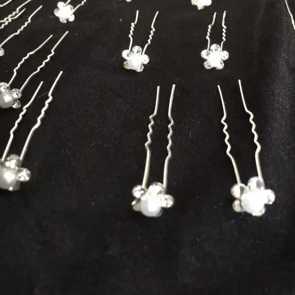 Pearl and Rhinestone Hair Pins - Picture 2 of 4